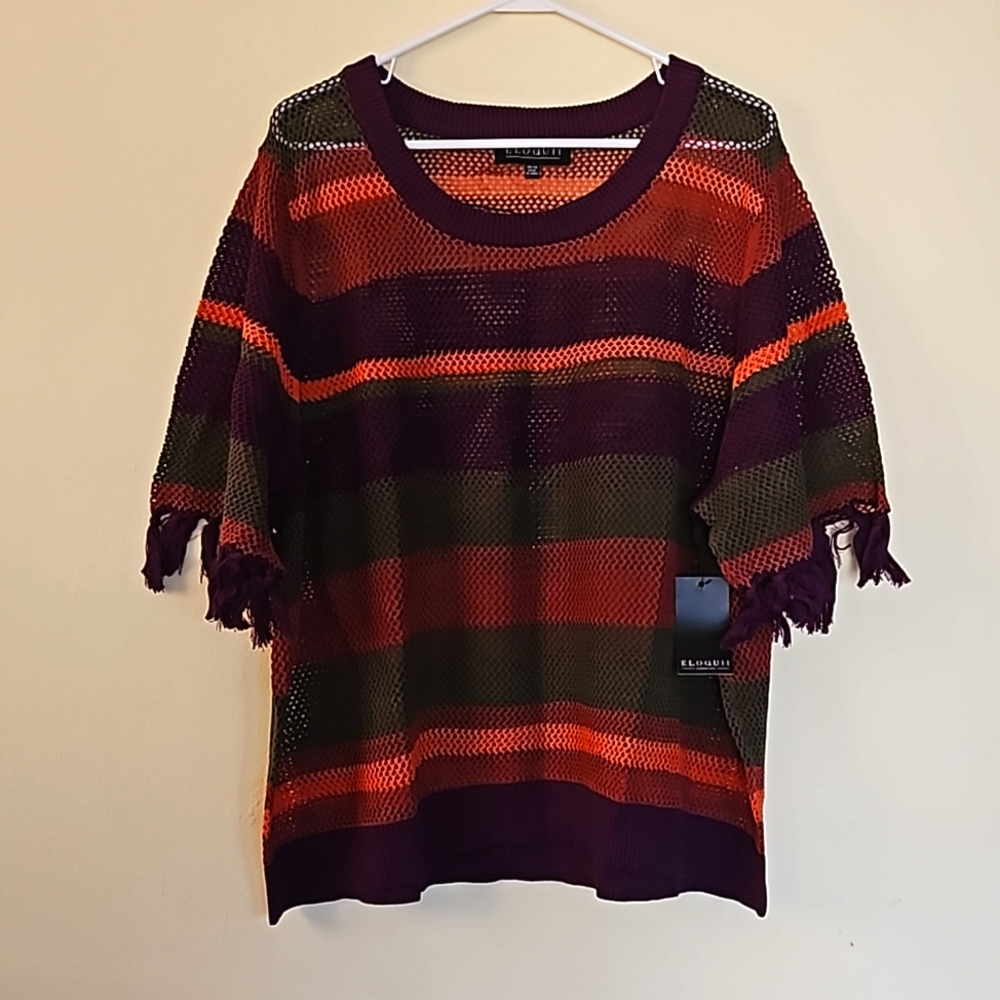 Eloquii Open-weave Sweater Top w/Tassels NWT 26/28